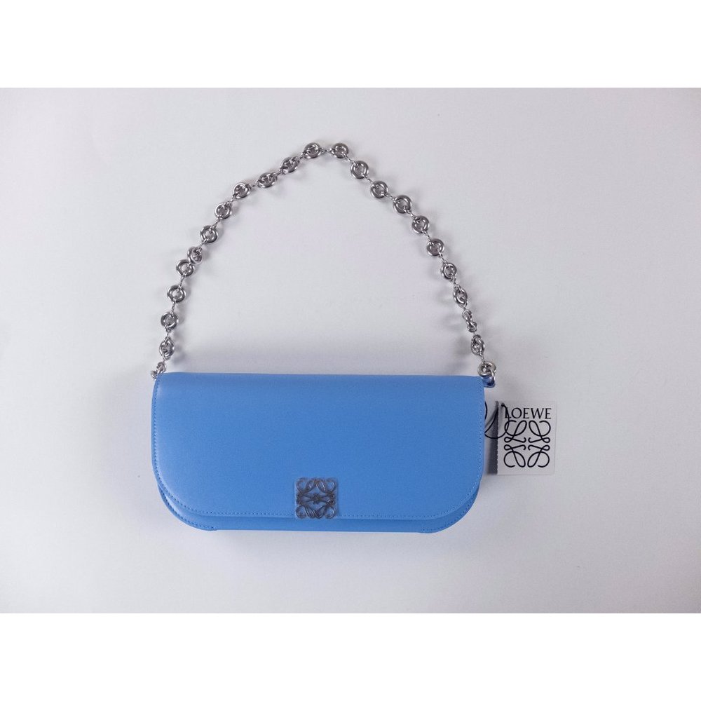 LOEWE Goya celestine blue long leather chain clutch bag authentic NWT